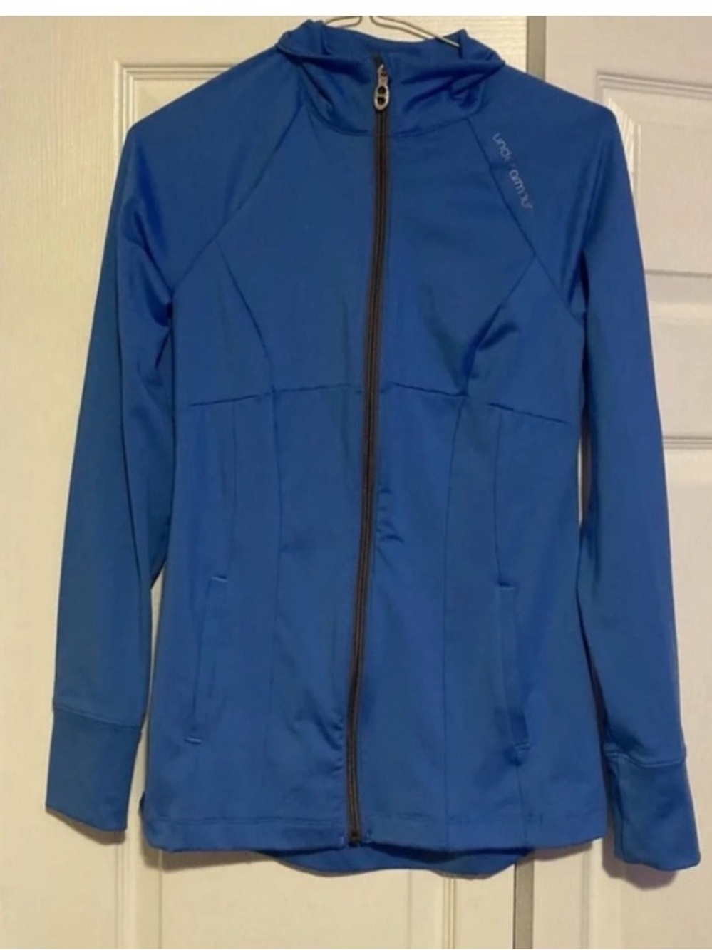 Under Armour full zip long sleeve blue fitted athletic running jacket size large